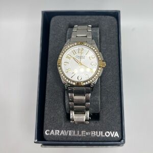 Caravelle by Bulova 45L132 Two-Tone Crystal Women’s Watch w/ Extra Links